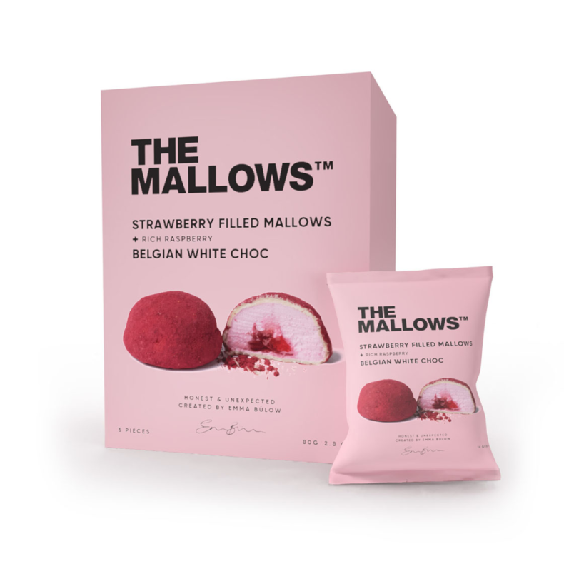 STRAWBERRY FILLED MALLOWS - RICH RASPBERRY &amp; BELGIAN WHITE CHOC 