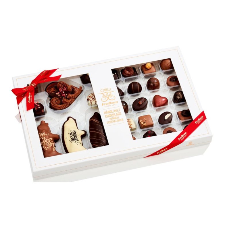 JULESKE MED GRISE, HJERTE OG FYLDT CHOKOLADE 480G  -FRELLSEN CHOKOLADE